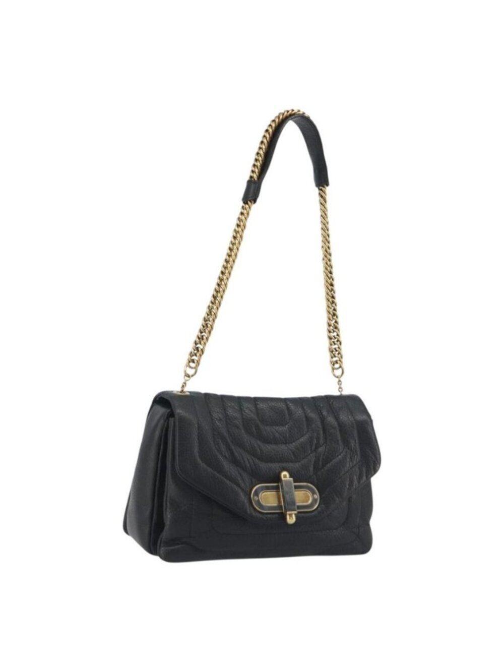Authentic BALLY Chain Shoulder Bag Leather Black Gold